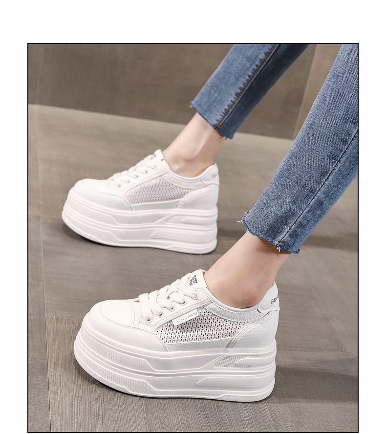 Giày sneaker nữ đế dày tăng chiều cao, mặt lưới thoáng khí, phong cách bánh xốp — Màu đen chi tiết 18