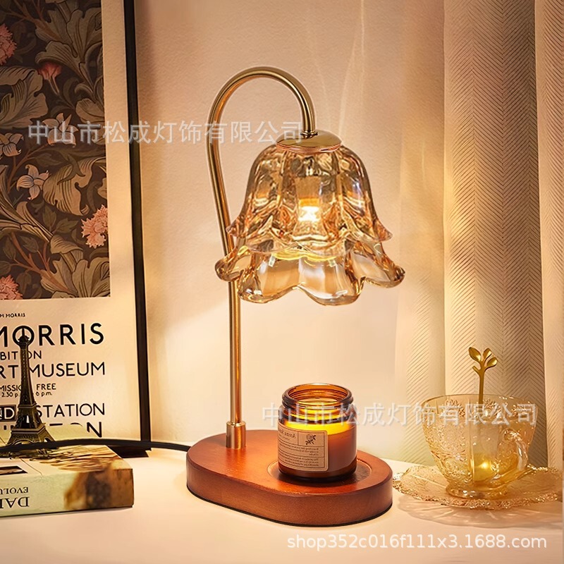 Lily of the Valley Lamp, Melted Wax Lamp, Bedroom Bedside Lamp, Home Decoration Lamp, Flameless Fragrance Table Lamp, Aromatherapy Atmosphere Bamboo Wood Material