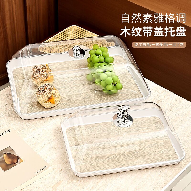 Plastic Rectangular Tray with Lid, Commercial Bread and Cake Tray with Preservation Lid, Transparent Dust-Proof Lid for Stall Display of Cold Dishes