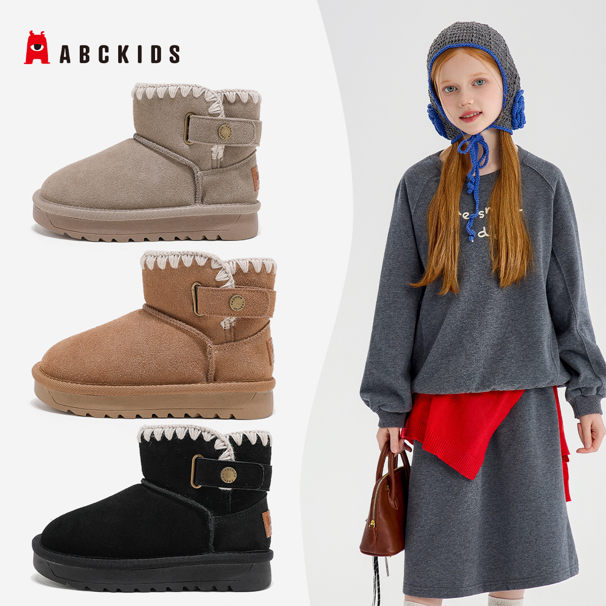 Abc Kids 2025 New Winter Kidsren's Snow Boots, Medium and Large Kidsren's Thickeneded High-Top Casual Versatile Shoes