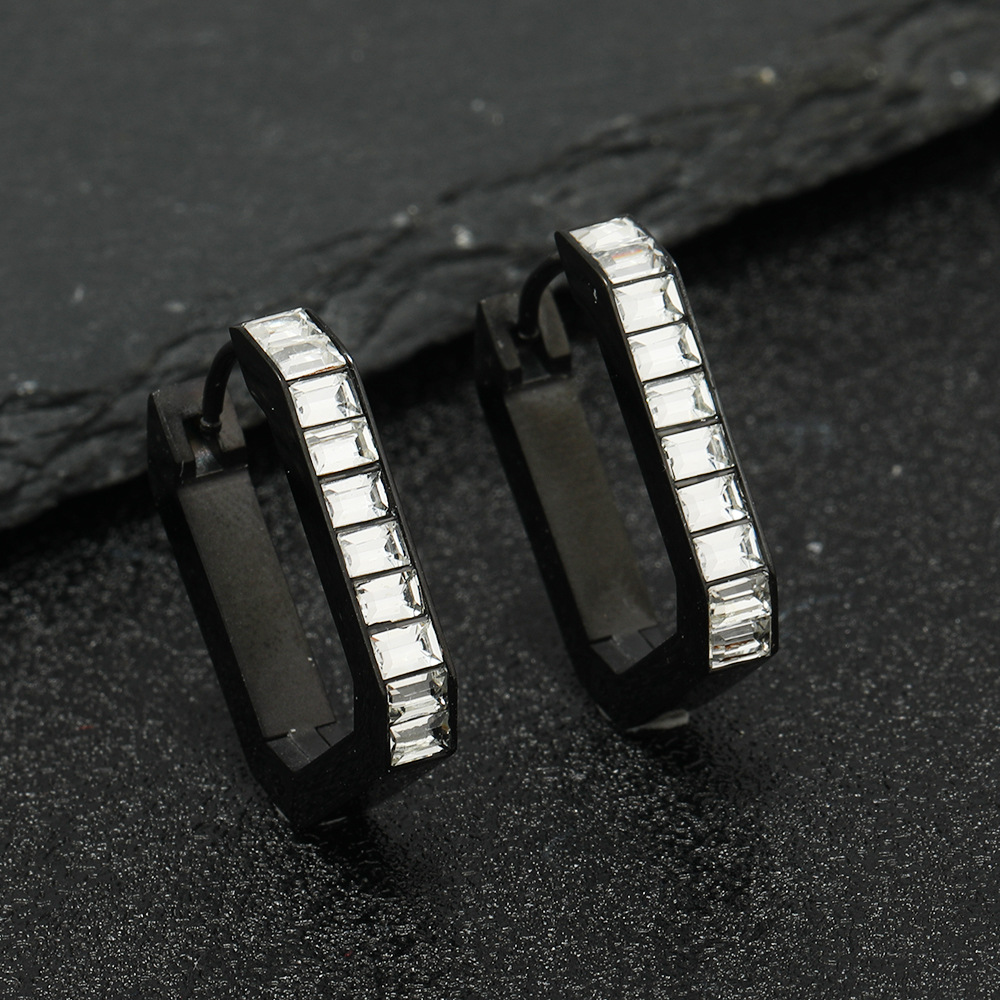 Transfronterizo estilo europeo y americano geométrico rectangular de diamantes incrustados ZIRCON hebilla de oreja de moda para mujer pendientes de acero inoxidable joyería