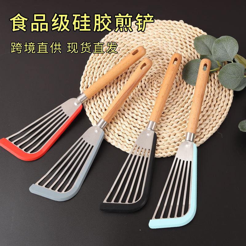 Mango transfronterizo de madera de pala de pesca de acero inoxidable filete de pesca de fugas de pesca de pala de cocina de herramientas de pesca de pesca de cocina