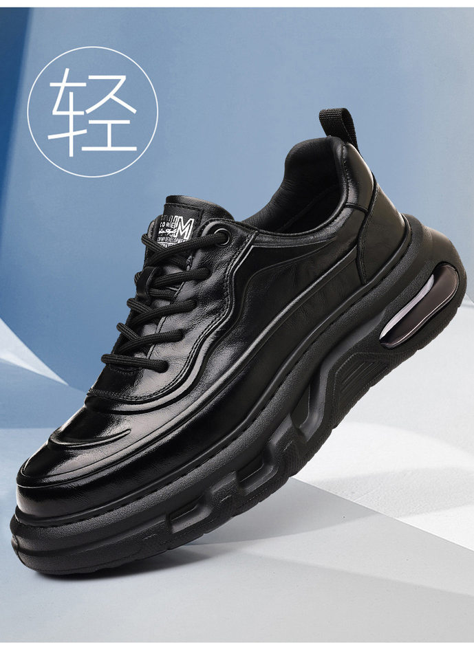 Giày sneaker nam da bò thật đế dày, giày thể thao thông thường thoáng khí đa năng — màu nâu, màu đen chi tiết 2