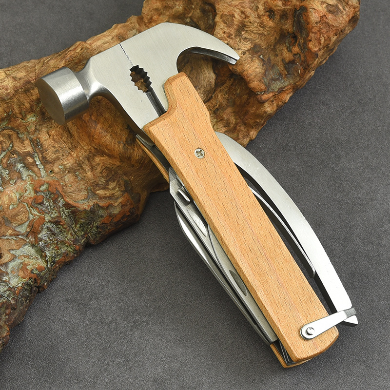 Manufacturer wholesale stainless steel multifunctional folding pliers hammer portable car window breaker outdoor camping combination tool 