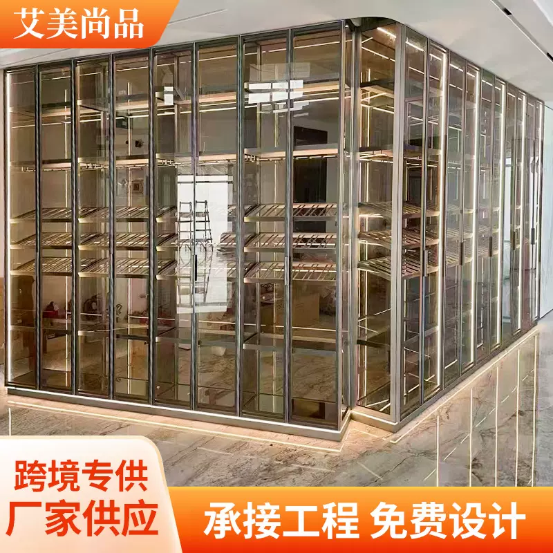 不锈钢玻璃酒柜展示柜极简玻璃酒架陈列柜置物架极简玻璃柜门定制