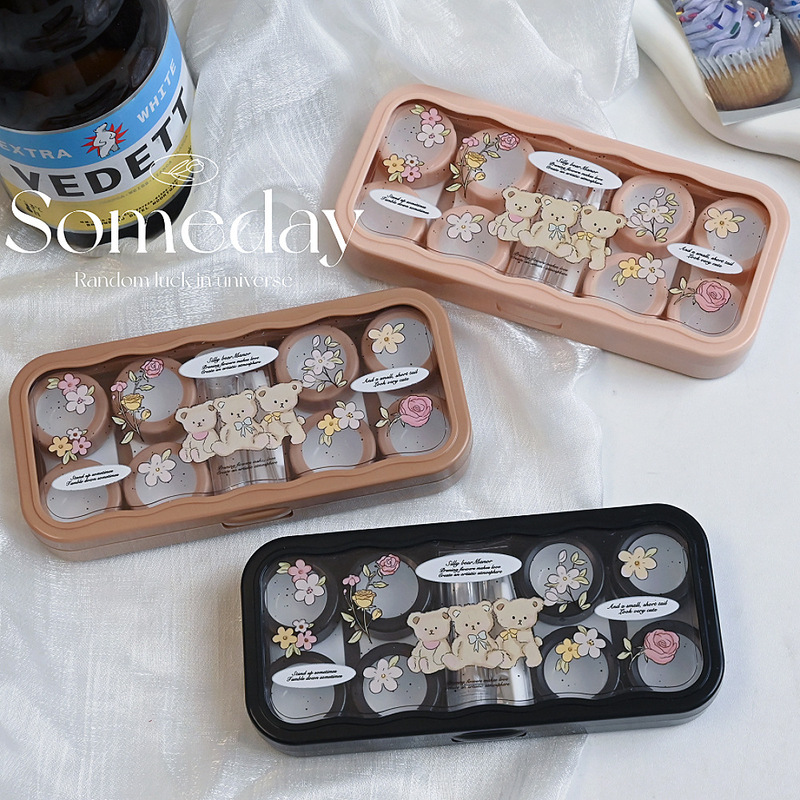 Cute Bear Contact Lens Case 4-Piece Set, Compact and Portable Contact Lens Storage and Care Companion Box