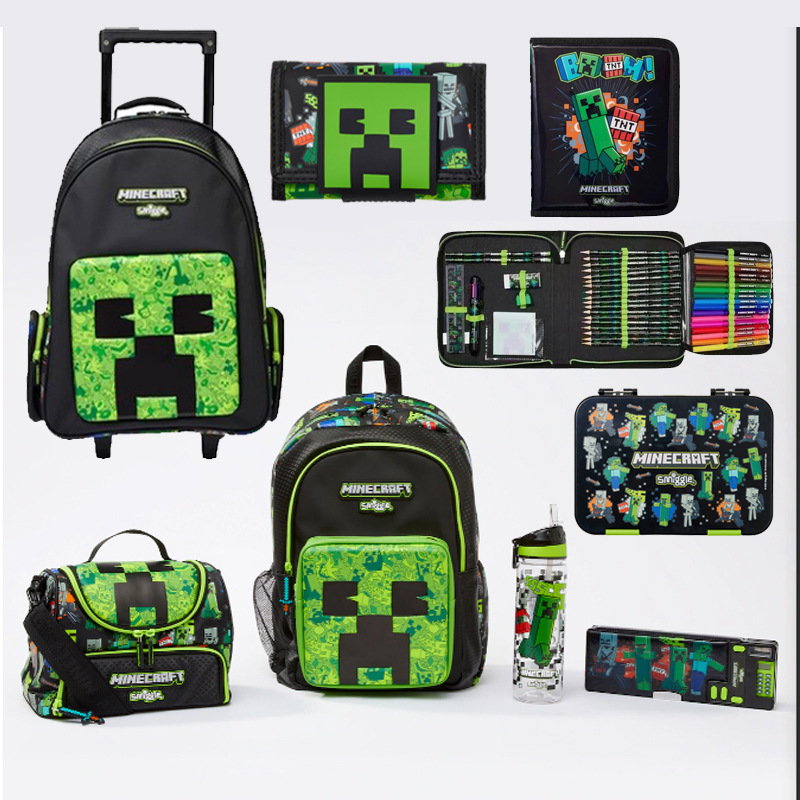 Australian smiggle School Bag Primary School Student Cartoon My World Large Capacity School Bag Backpack Meal Bag suit Series
