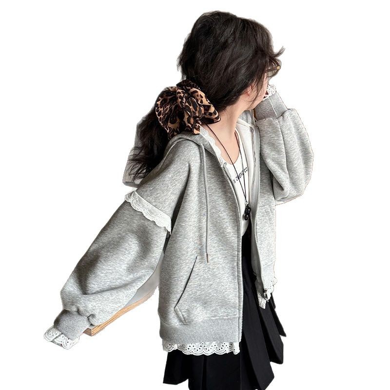 Lace spring solid fashionable long-sleeve girl's with hood