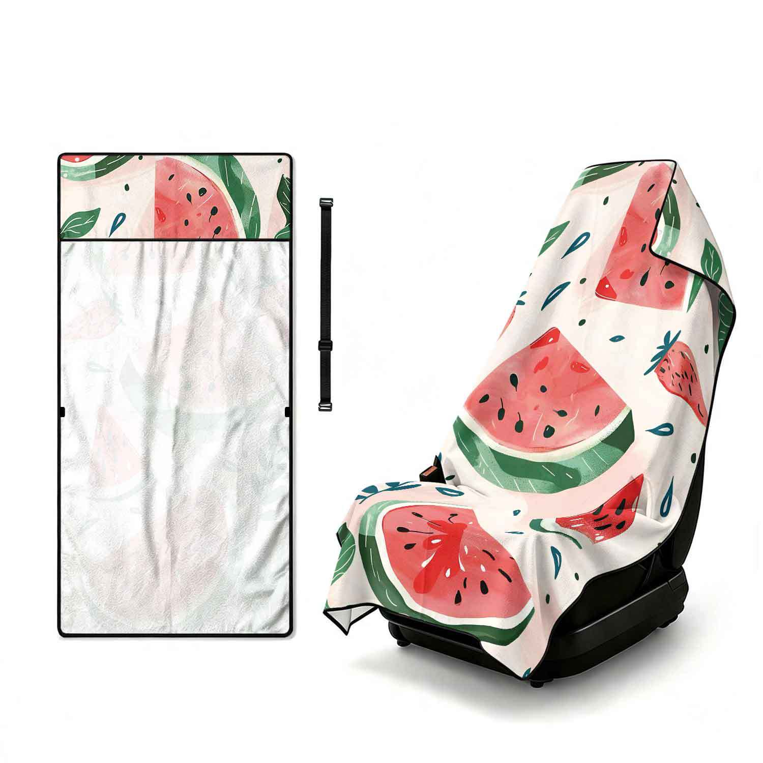 Printed bath towel and car seat cover 2-in-1, ultra-fine fiber outdoor beach and car dual-use universal seat cushion