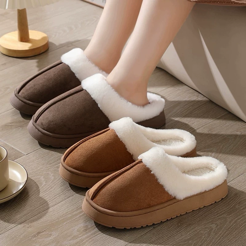 Теплые хлопковые тапочки для верхней одежды, новый стиль для дома, в помещении и на улице, матовые мужские осенне-зимние универсальные парные меховые тапочки на толстой подошве.