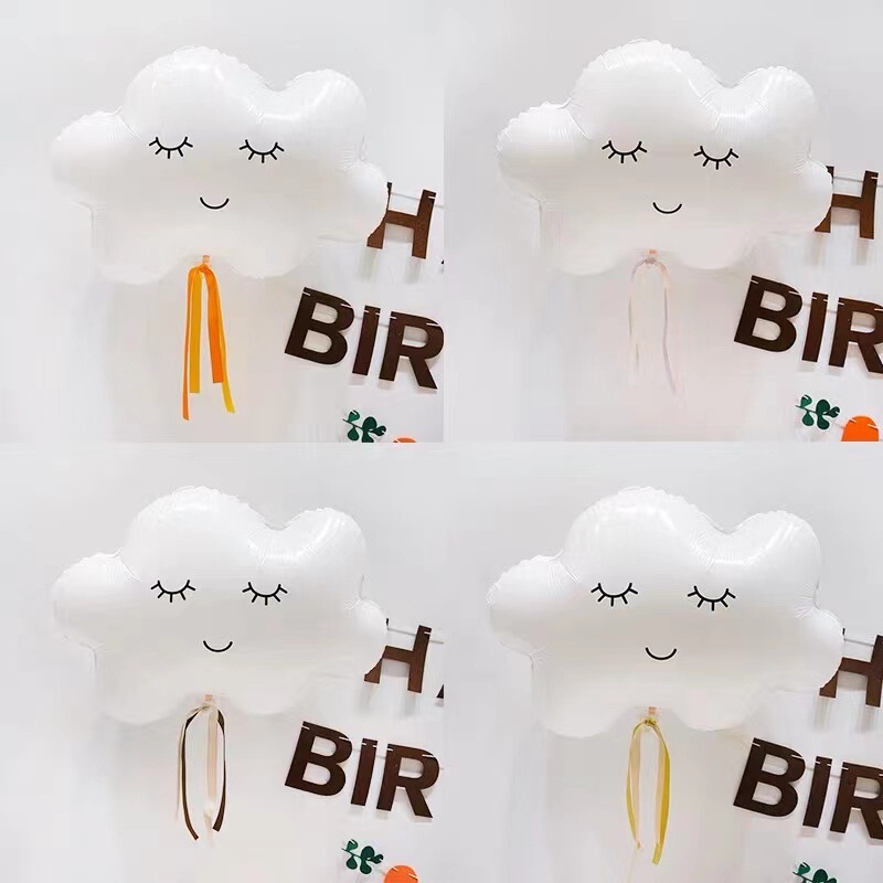Smiley White Cloud Aluminum Film Balloon New Tassel White Cloud Balloon Children's Birthday Party Decoration Balloon Wholesale