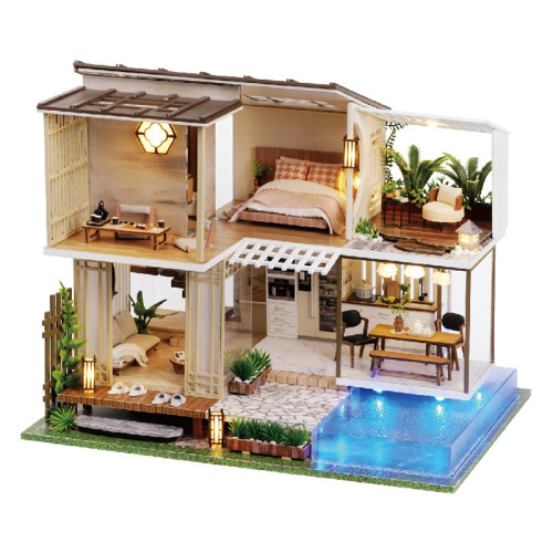 Premium Gift Smart House DIY Small House Tranquil and Elegant Assembled Two-Story Wooden Villa Model Toy Wholesale