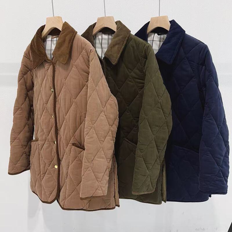 Bab@Ur Long Cotton Coat for Women, Corduroy Color-Blocking, Thick Quilted Cotton Jacket, Winter Hot-Selling Item