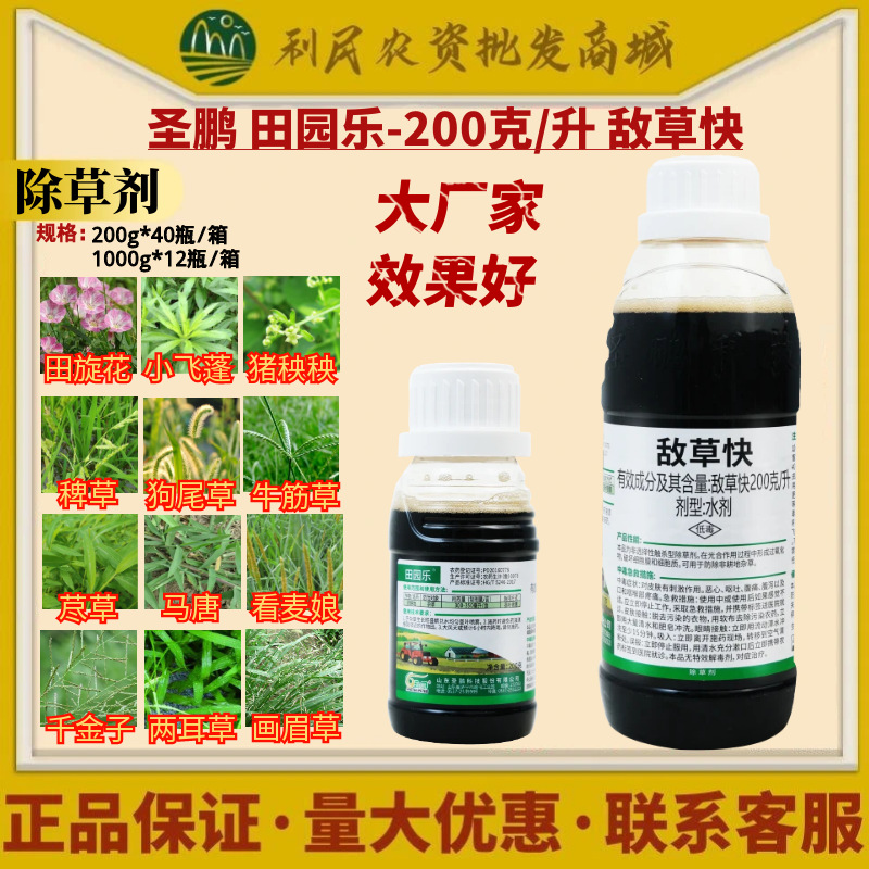 圣鹏田园乐200克/升敌草快田旋花小飞蓬猪秧秧狗尾草除草剂农药