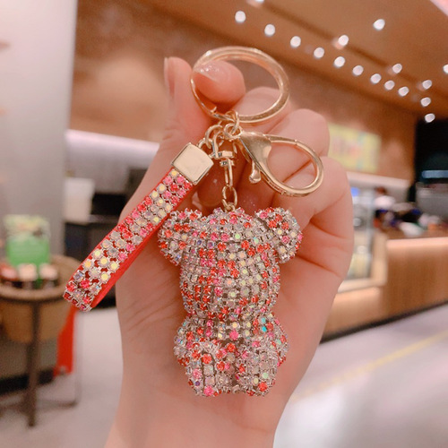 Keychain pendant Internet celebrity sitting bear keychain diamond car hanging remote control chain ring lanyard female pendant