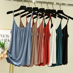 莫代爾寬鬆褶皺吊帶女夏季薄款大碼無袖內搭顯瘦純色打底衫