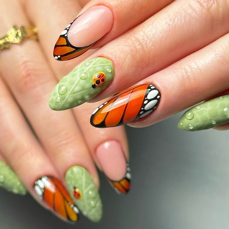 Almond A Wearing Nail Pieces Removable Fake Nail Butterfly Wings Autumn Nail Art Patch 24 Finished Products