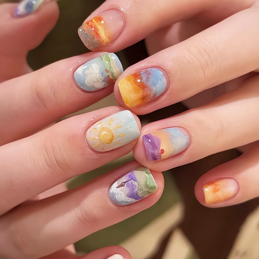 Verano dopamina corta uñas de uñas uñas altas lunares franceses tinte rojo temperamento dulce chica caliente estudiante