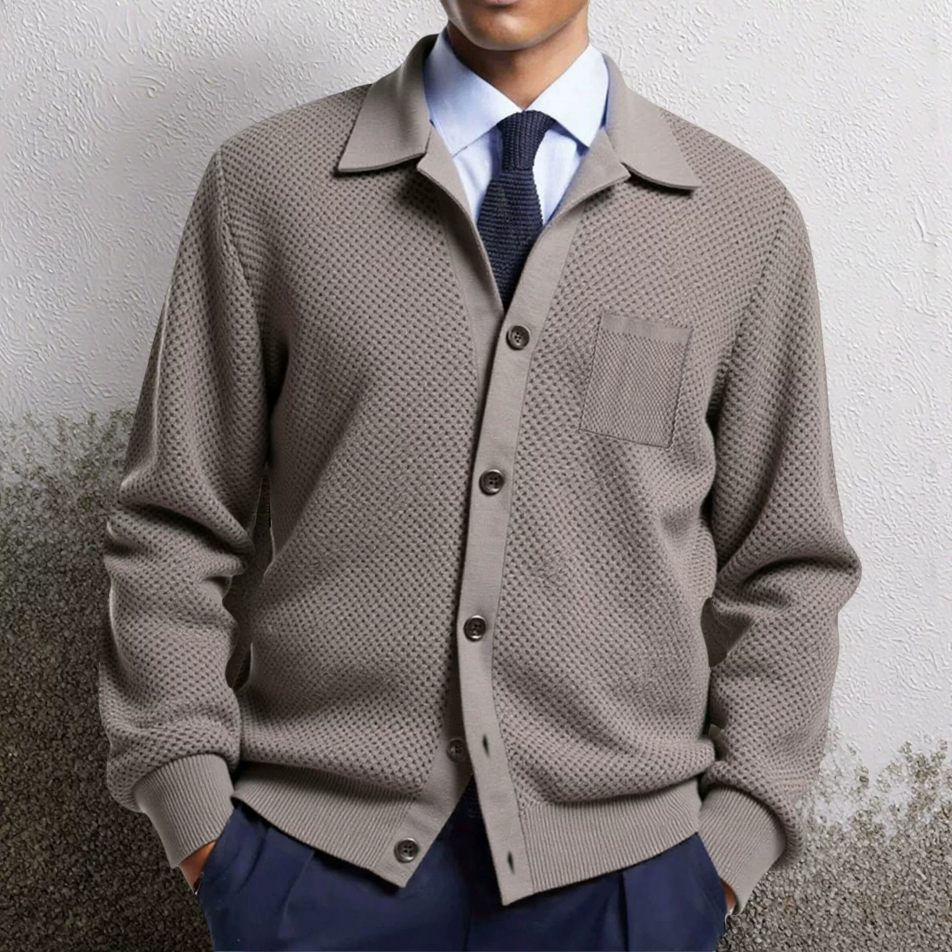 Мужская одежда для путешествий Amazon, новинка осени и зимы, мужской вязаный кардиган с лацканами, однобортный свитер-жакет SY0215