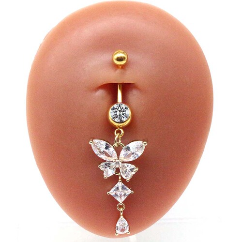 Gaibei European and American cross-border butterfly navel ring, navel nail navel ornament, zircon navel ring, body piercing jewelry manufacturer