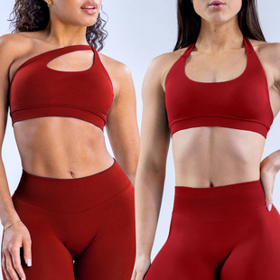 Cross-Border European and American High-Elastic Tight Yoga Suit Halterneck Seamless Sports Bra Quick-Drying Fitness Suit Sports Suit for Women