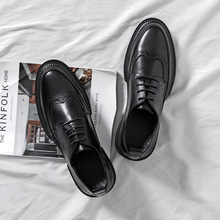 men shoes布洛克皮鞋男款冬季加绒商务正装内增高英伦高级The New