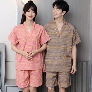 Bamboo sweat steaming clothes women jacquard couple cotton plus size pedicure men massage head therapy SPA bathrobe home pajamas cover