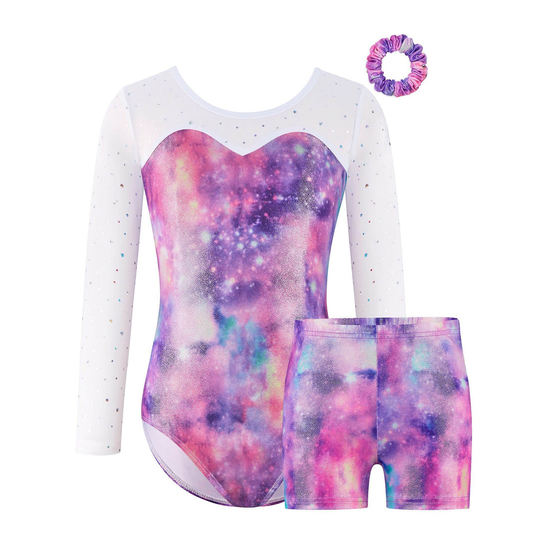 Children's Gymnastics Suit Long Sleeve Digital Printing Girls Triangle Jumpsuit Training Suit Ballet Dance Suit Three-Piece Suit