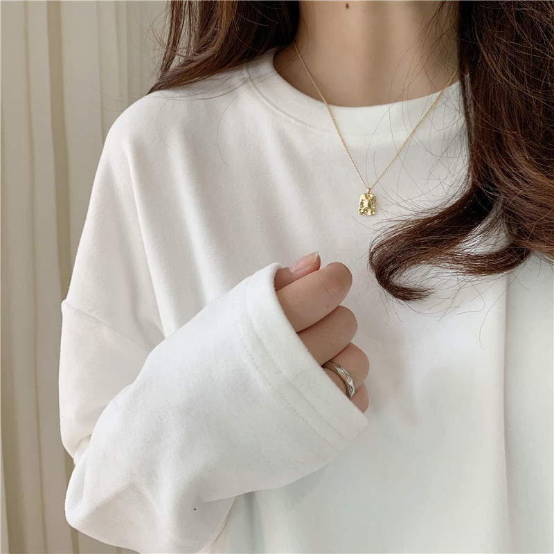 Camisa de fondo de terciopelo de doble cara Ropa interior de mujer Otoño e invierno cepillado manga larga con forro polar estilo coreano blanco Yang cuello redondo superior