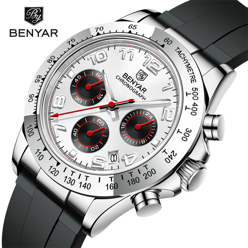 BENYAR Binya 5192M nuevos hombres multi-funcional de seis pines calendario luminoso de negocios reloj deportivo al aire libre