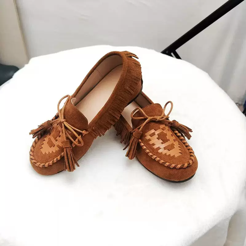 2025秋季新款复古流苏乐福鞋女一脚蹬平底软皮豆豆单鞋百搭休闲鞋