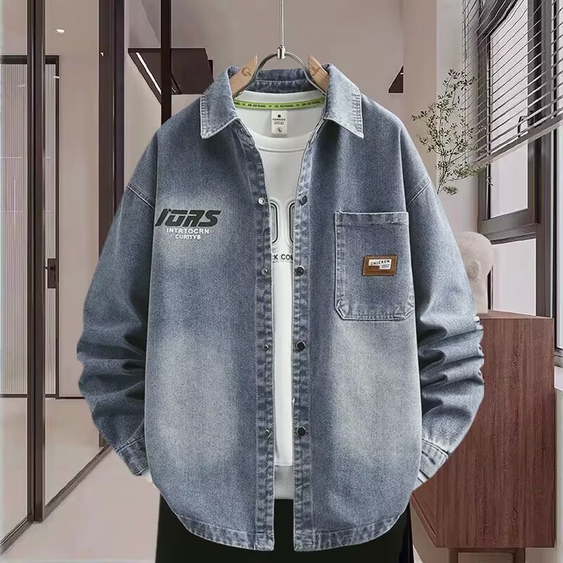 Gradient Denim Jacket Men's Spring and Autum Trendy Brand Youth Students Loose Casual Lapel Work Jacket Tops Gradient Denim Jacket Men's Spring and Autum Trendy Brand Youth Students Loose Casual Lapel Work Jacket Tops