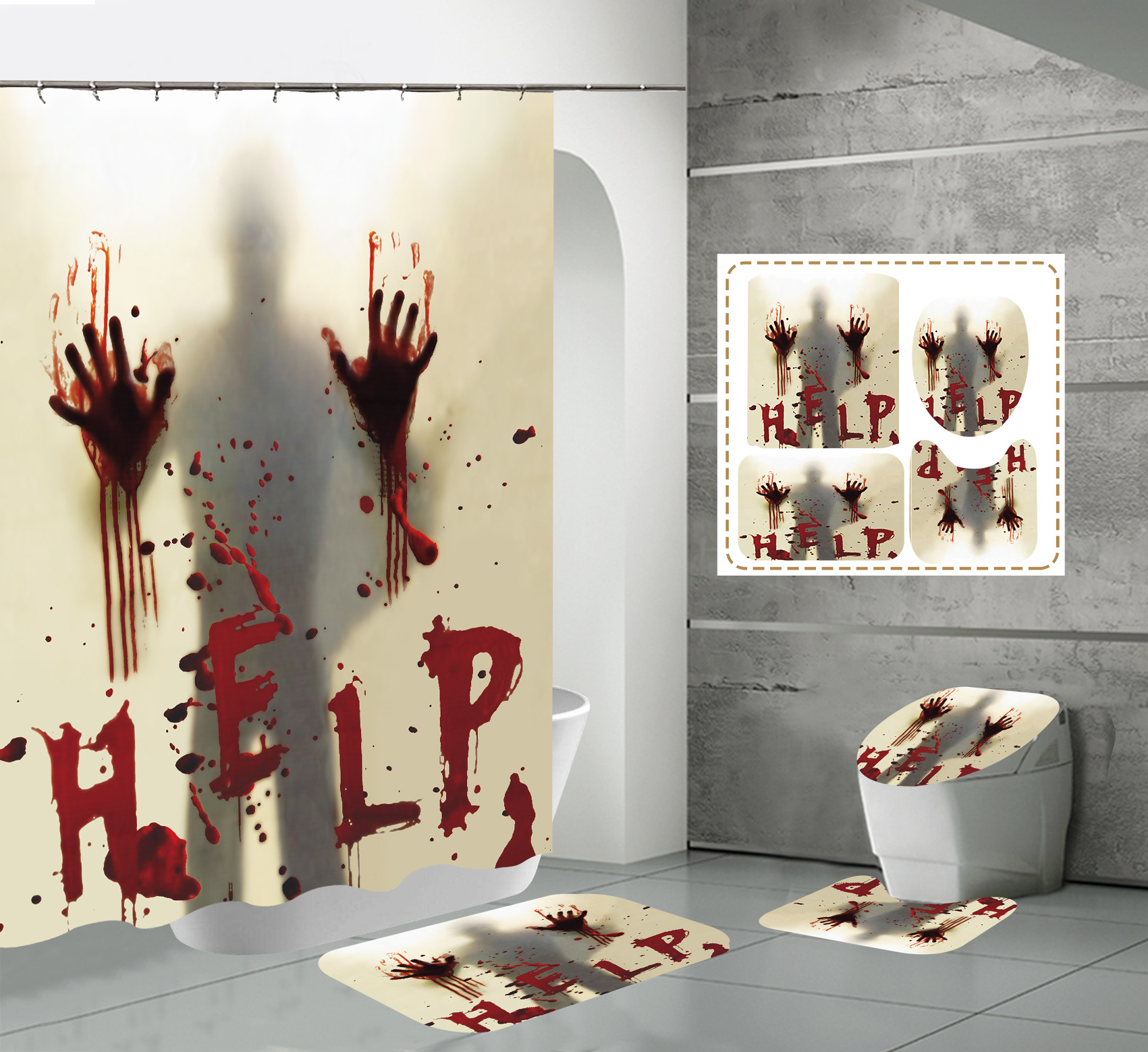 Halloween horror blood hand high-definition digital printing waterproof polyester shower curt bathroom partition_voghion.com