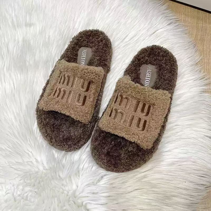 Zapatillas de lana de fondo grueso 2024 otoño y invierno nuevas zapatillas de moda versátiles de alto valor de cachemira casual en línea image 5