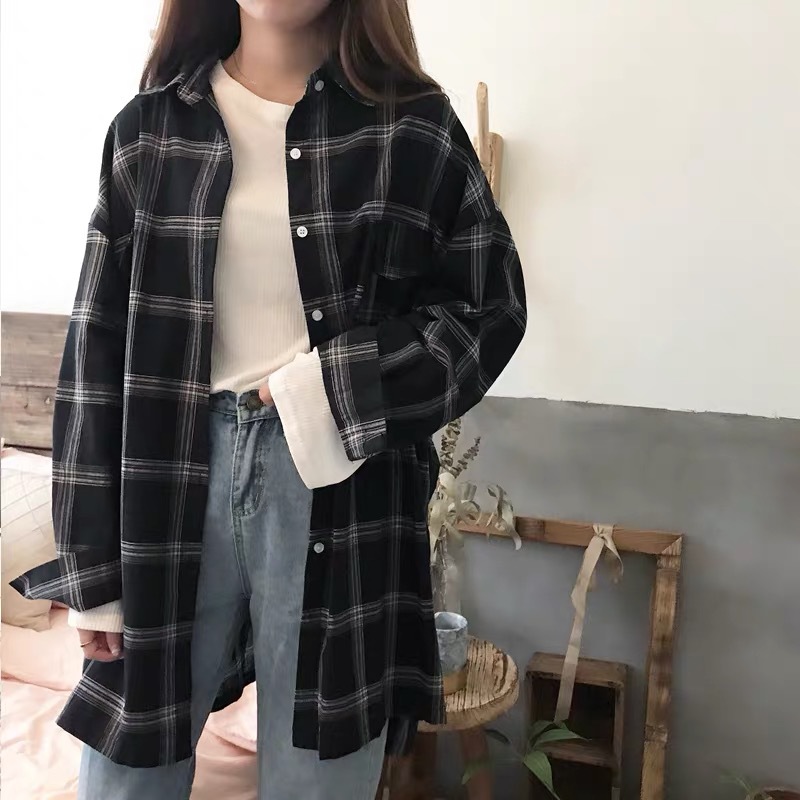 Loose Fit Type Lattice Pattern Autumn Plaid Loose Women's Shirt New Style Long Sleeve Mid-Length Sun Protection Thin Fashionable Commute Intellectual Style