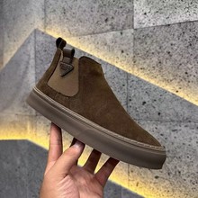 高帮鞋秋冬新款翻毛皮马丁靴加绒保暖厚底皮鞋男士百搭切尔西