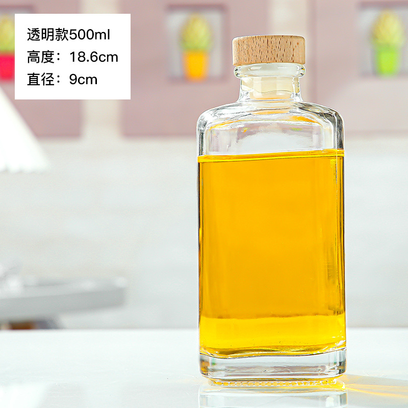 Botella de vidrio cuadrado espesado en casa-elaborada ciruela waxberry leche té jugo fruta botella vino tapa corcho vino