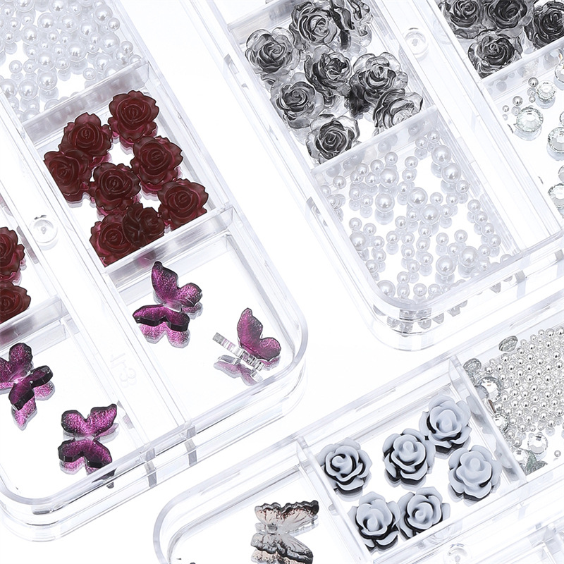 Caliente chica rojo Camelia uñas joyería Pequeño Libro Rojo caliente paquete de material ratán coral mariposa decoraciones uñas