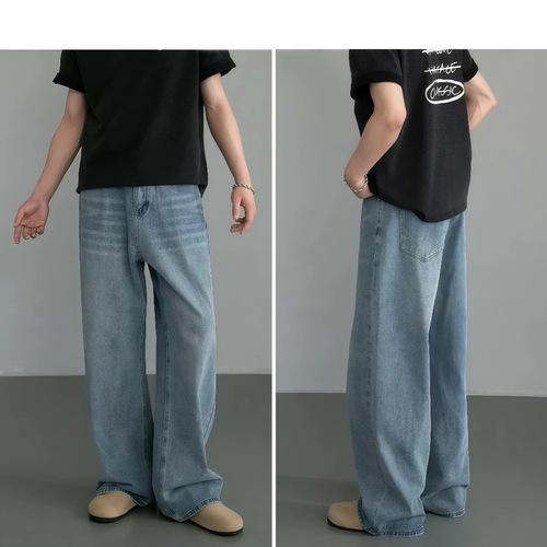 Jeans, men's Southeast Asian washed wide-leg jeans, men's retro, worn loose straight pants