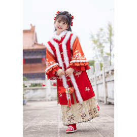 超仙高端儿童古装汉服2024新款冬季加绒后小女孩过年拜年衣服棉袄