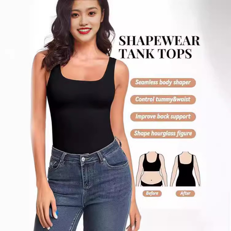 Cross-border hot European and American top women's belly shaping vest seamless square collar compression slim strap factory direct sales