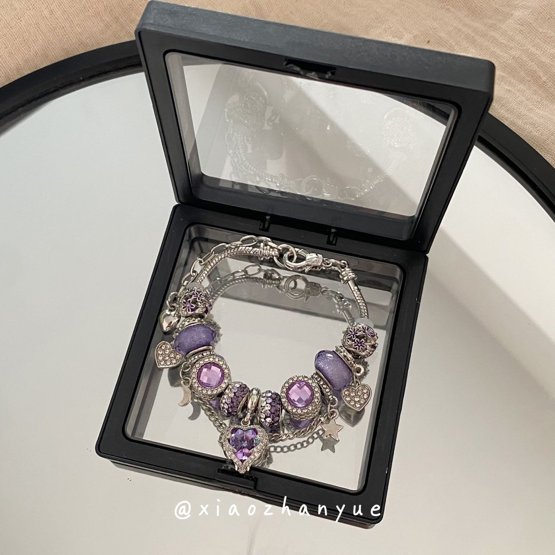 Purple angel wings love bracelet (lobster clasp)