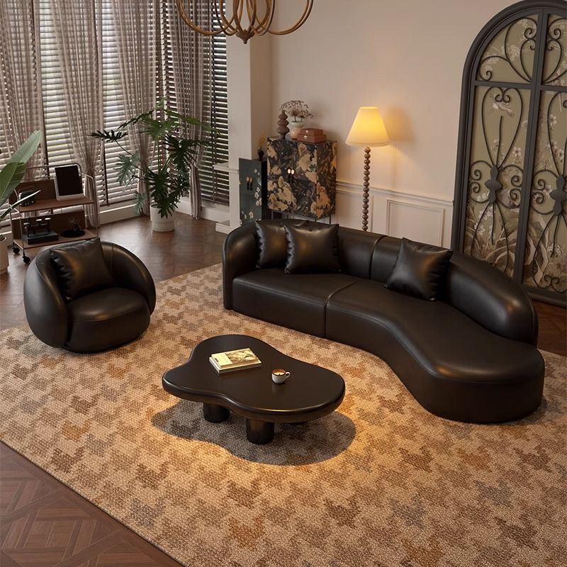 Black Retro Sofa for Small Spaces, Trendy Curved Design, Suitable for Clothing Store Seating Area, Reception, Light Luxury Office, Guest Reception, and Meeting