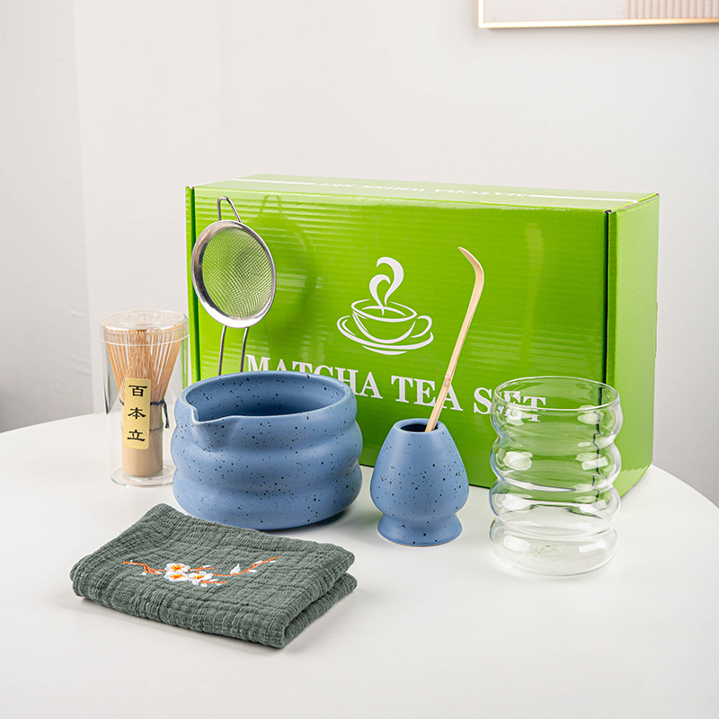 SQ 스툴볼 샌드 도트 블루 리본 컵(유리)