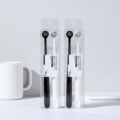 RAOYI Simple Black and White Small Round Head Spiral Soft Toothbrush, 2-Pack Gum Protecting Soft Toothbrush, Wholesale Manufacturer