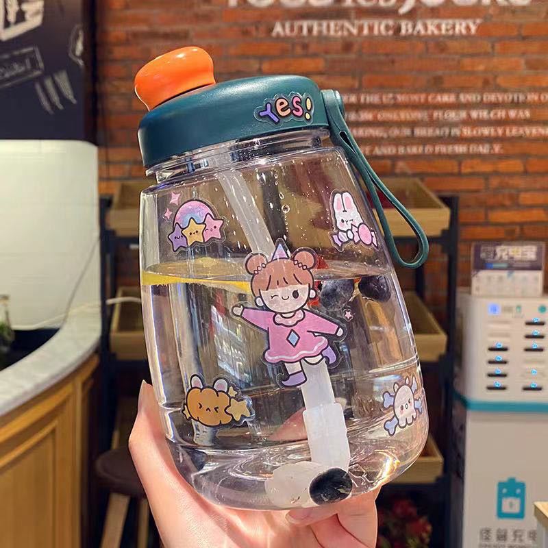 2021 new pattern Same item capacity straw Plastic Water cup portable lovely Tatu Cup There tape