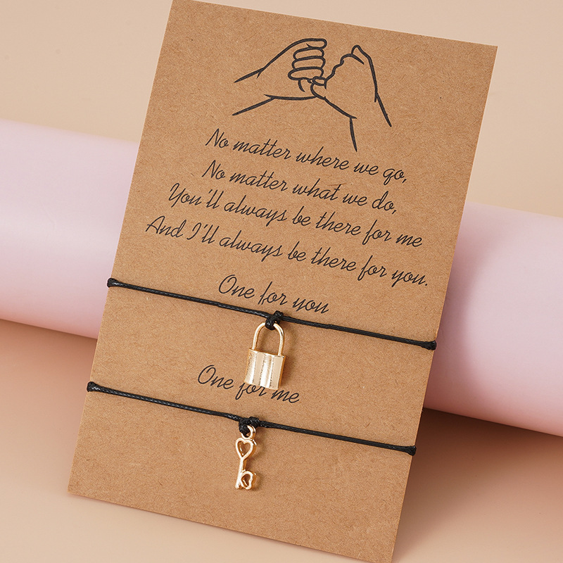 Amazon new cross-border hot sale hand handle card bracelet key and lock pendant black woven bracelet