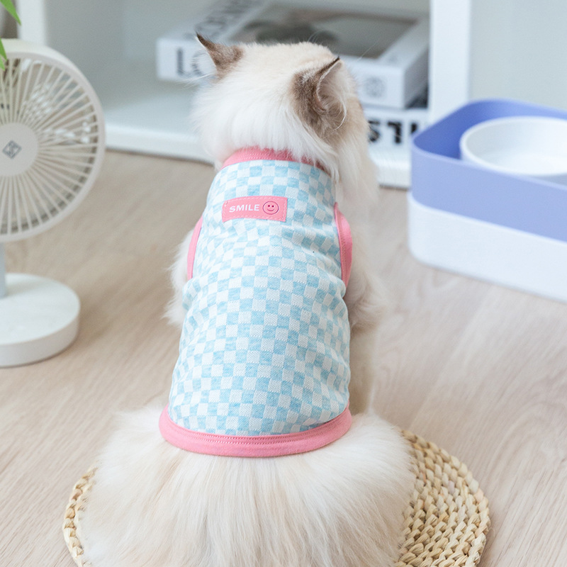 Chessboard Plaid chaleco gatito ropa primavera y verano británico corto Gato Azul marioneta gatito mascota perro de dos patas chaleco