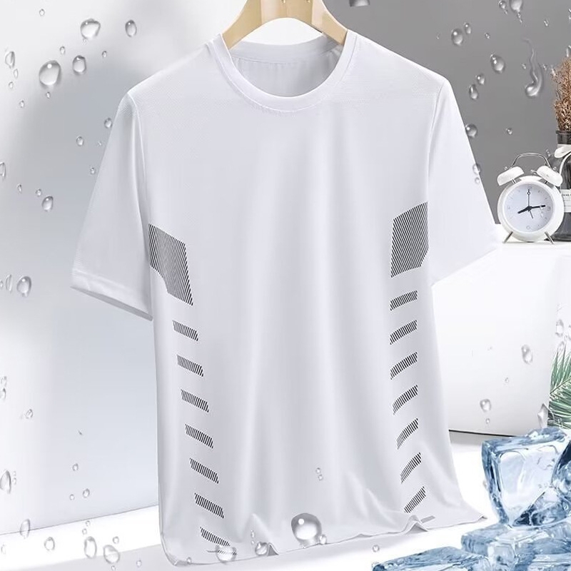 Men's Ice Silk Short-sleeved T-shirt Men's Summer Thin Quick-drying Mesh Sports Fitness Half-sleeved Top Casual Elastic T Men's Ice Silk Short-sleeved T-shirt Men's Summer Thin Quick-drying Mesh Sports Fitness Half-sleeved Top Casual Elastic T