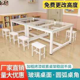 小学幼儿园玻璃绘画桌美术桌学生单双层课桌椅补习手工书法画室桌